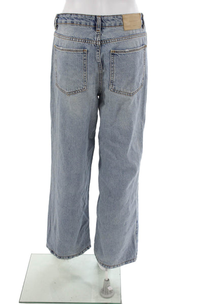 Zara Womens Wide Leg Jeans Blue 100% Cotton High Rise Button Size 4