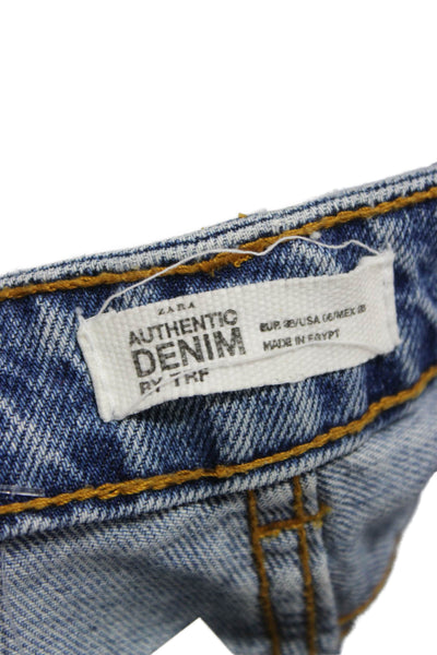 Zara Womens Wide Leg Jeans Blue 100% Cotton High Rise Button Size 4