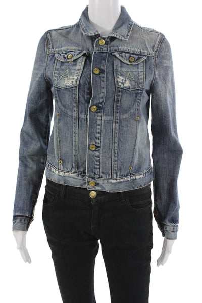 7 For All Mankind Womens Basic Jacket Blue Cotton Button Long Sleeve Size S