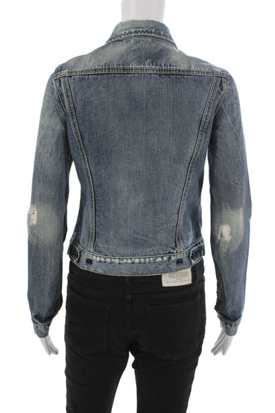 7 For All Mankind Womens Basic Jacket Blue Cotton Button Long Sleeve Size S