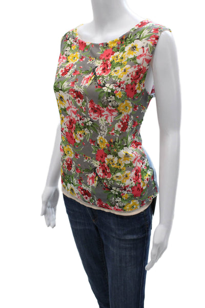 Loyd/ford Women Silk Floral Boat Neck Sleeveless Basic Blouse Pullover Size 6