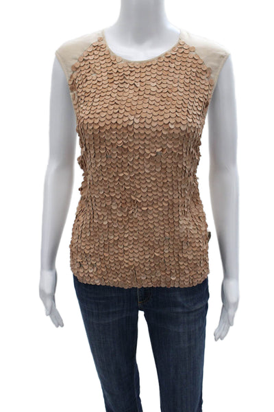 Manning Cartell Womens Basic Silk Sleeveless Round Neck Beige Blouse Size 6