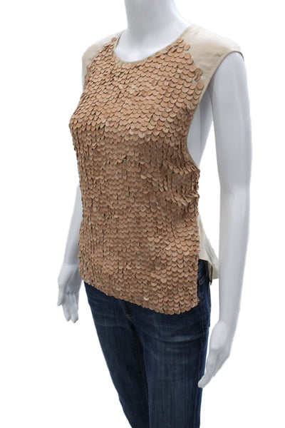 Manning Cartell Womens Basic Silk Sleeveless Round Neck Beige Blouse Size 6