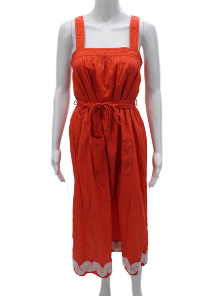 Steele Women Orange Cotton Sleeveless Square Neck Jumpsuit Mid Calf Size XS