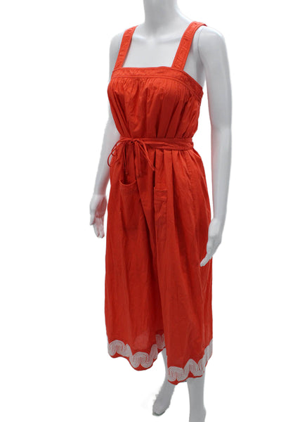 Steele Women Orange Cotton Sleeveless Square Neck Jumpsuit Mid Calf Size XS