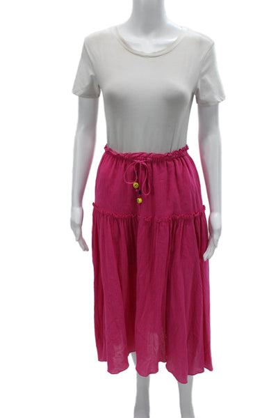 Kerri Rosenthal Womens Peasant Skirt Pink Cotton Long Drawstring Size XS