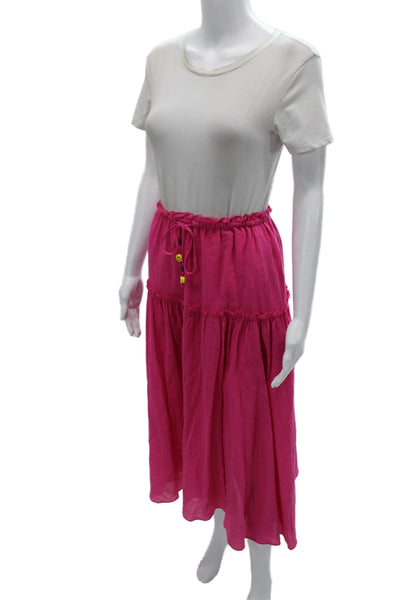 Kerri Rosenthal Womens Peasant Skirt Pink Cotton Long Drawstring Size XS