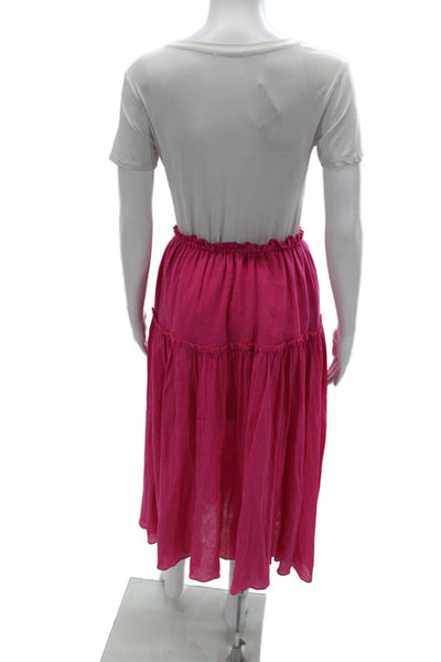Kerri Rosenthal Womens Peasant Skirt Pink Cotton Long Drawstring Size XS