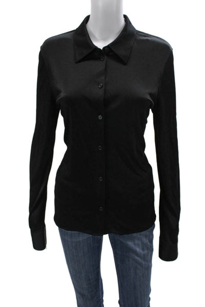 Helmut Lang Womens Basic Collared Viscose Button-Up Black Long Sleeve Size L