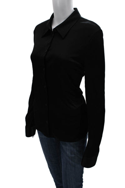 Helmut Lang Womens Basic Collared Viscose Button-Up Black Long Sleeve Size L