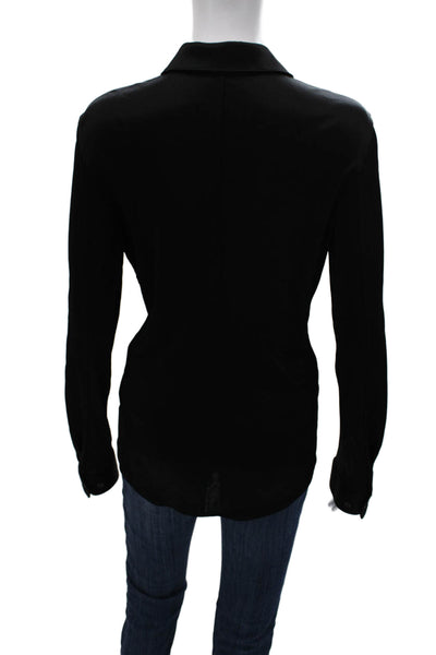 Helmut Lang Womens Basic Collared Viscose Button-Up Black Long Sleeve Size L