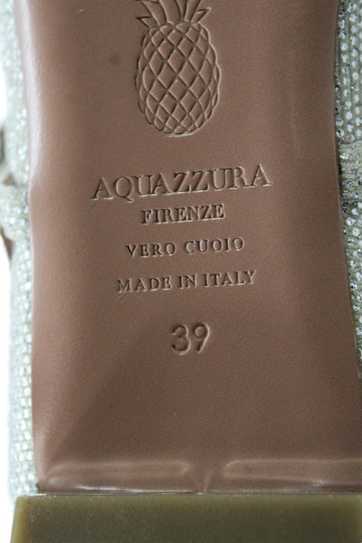 Aquazzura Womens Floral Applique Pointed Toe Ballet Flats Silver Size 39 9