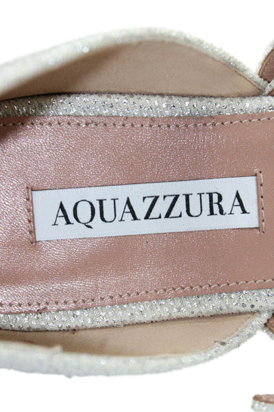 Aquazzura Womens Floral Applique Pointed Toe Ballet Flats Silver Size 39 9