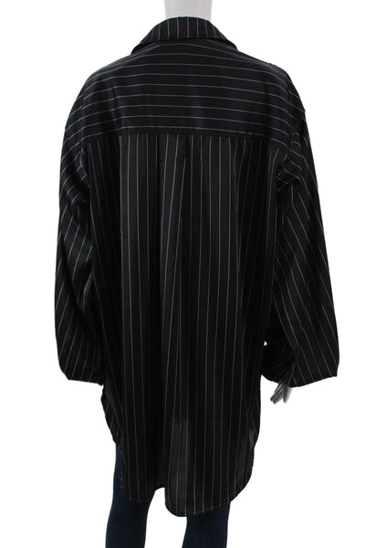 Elleme Paris Womens Striped Collared Tunic Button-Up Black Polyester Size M