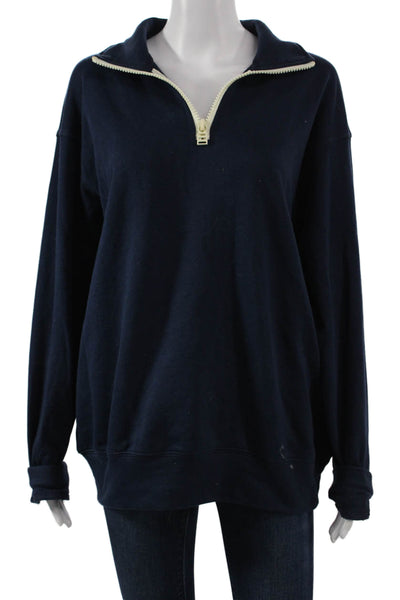 Solid & Striped Womens Pullover Sweatshirt Zip Cotton Blue Longsleeve Size M