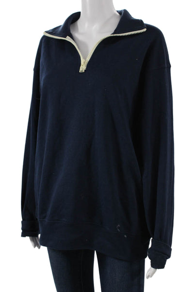 Solid & Striped Womens Pullover Sweatshirt Zip Cotton Blue Longsleeve Size M