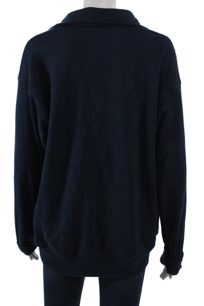 Solid & Striped Womens Pullover Sweatshirt Zip Cotton Blue Longsleeve Size M