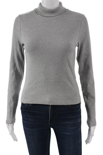 Donni Women Basic T-Shirt Gray Cotton Turtleneck Long Sleeve Pullover Size S