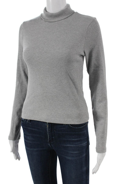 Donni Women Basic T-Shirt Gray Cotton Turtleneck Long Sleeve Pullover Size S