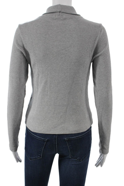 Donni Women Basic T-Shirt Gray Cotton Turtleneck Long Sleeve Pullover Size S
