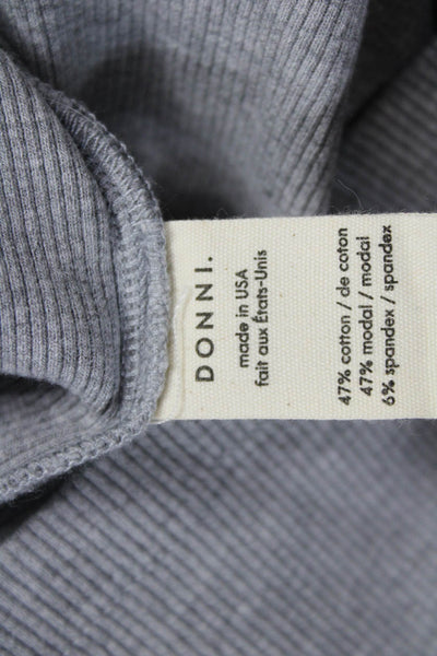 Donni Women Basic T-Shirt Gray Cotton Turtleneck Long Sleeve Pullover Size S
