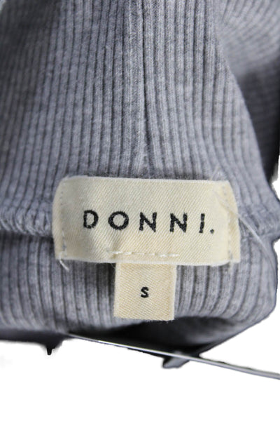 Donni Women Basic T-Shirt Gray Cotton Turtleneck Long Sleeve Pullover Size S