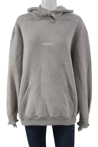 Awet Unisex Adults Pullover Hoodie Gray Cotton Blend Logo Size S