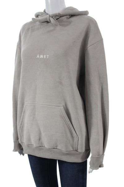 Awet Unisex Adults Pullover Hoodie Gray Cotton Blend Logo Size S