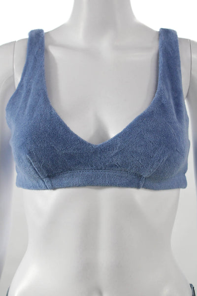 Donni Womens Scoop Neck Terry Knit Sports Bra Blue Size Small