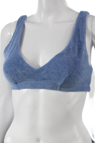 Donni Womens Scoop Neck Terry Knit Sports Bra Blue Size Small