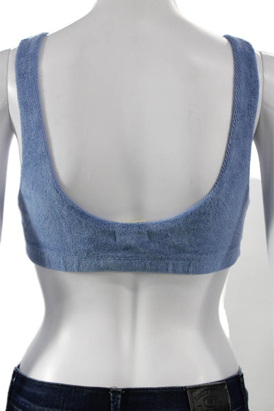 Donni Womens Scoop Neck Terry Knit Sports Bra Blue Size Small