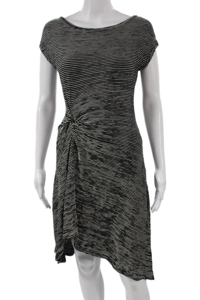 Max Studio Women Sheath Dress Black Boat Neck Short Sleeve Rayon Size S