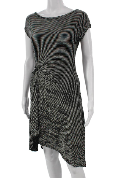 Max Studio Women Sheath Dress Black Boat Neck Short Sleeve Rayon Size S