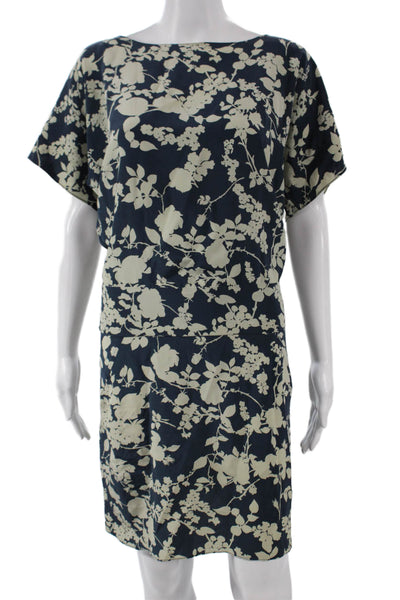Ulla Johnson Womens Silk Blue Shift Dress Boat Neck Short Sleeve Size 2