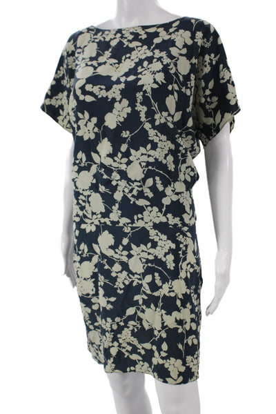 Ulla Johnson Womens Silk Blue Shift Dress Boat Neck Short Sleeve Size 2