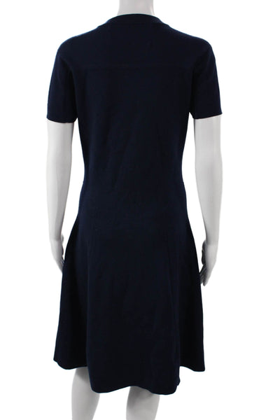 Yigal Azrouel Women A-Line Blue Wool Short Sleeve Crew Neck Dress Size S