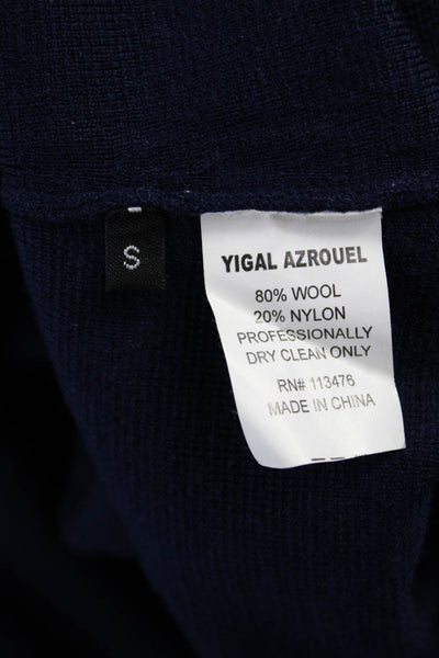 Yigal Azrouel Women A-Line Blue Wool Short Sleeve Crew Neck Dress Size S