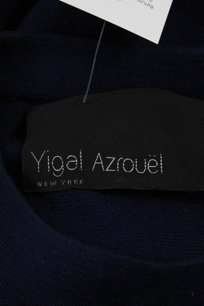 Yigal Azrouel Women A-Line Blue Wool Short Sleeve Crew Neck Dress Size S
