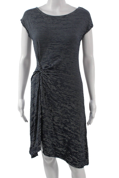 Max Studio Women Sheath Striped Blue Boat Neck Short Sleeve Dress Size XS