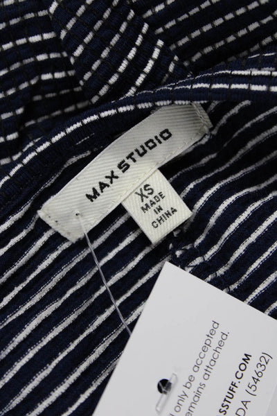 Max Studio Women Sheath Striped Blue Boat Neck Short Sleeve Dress Size XS