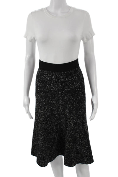 Theory Womens A-Line Wool Geometric Skirt Black Pull On Long Size PP
