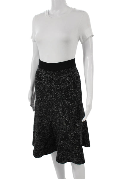 Theory Womens A-Line Wool Geometric Skirt Black Pull On Long Size PP