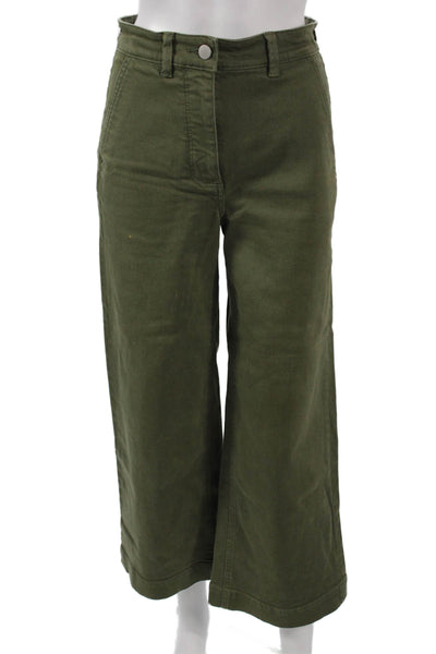 Everlane Women Cropped Green Cotton Pants Button Size 2