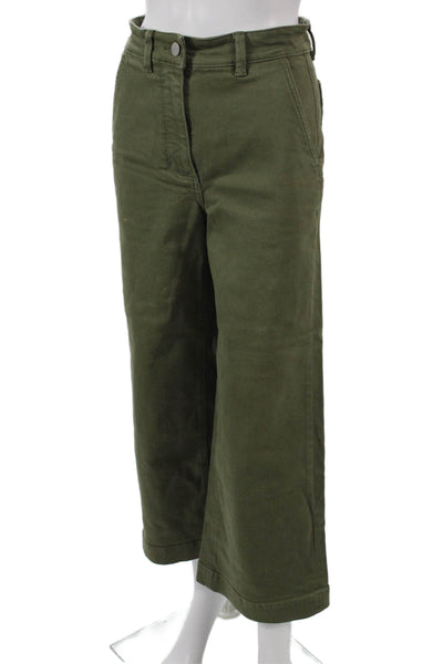 Everlane Women Cropped Green Cotton Pants Button Size 2