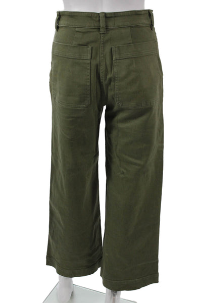 Everlane Women Cropped Green Cotton Pants Button Size 2