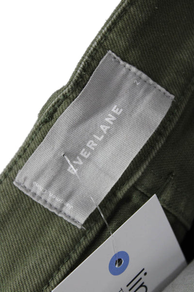 Everlane Women Cropped Green Cotton Pants Button Size 2
