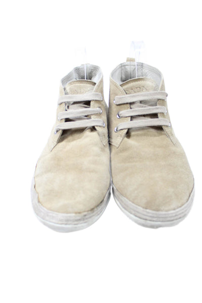 Prada Sport Mens Lace Up Round Toe Suede Sneakers Brown Gray Size 7