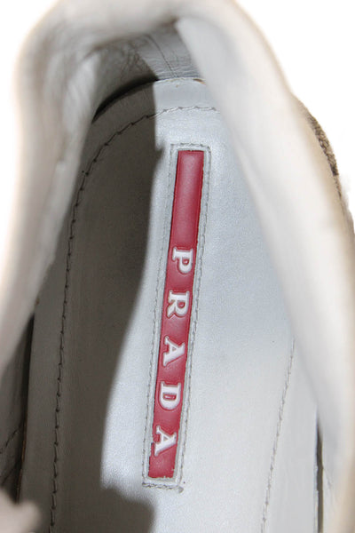 Prada Sport Mens Lace Up Round Toe Suede Sneakers Brown Gray Size 7