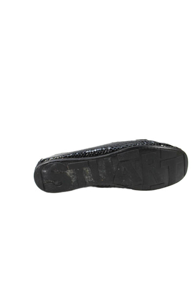 Stuart Weitzman Women's Embellish Leather Loafers Shoes Black Size 8.5