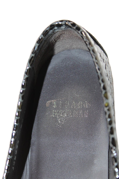 Stuart Weitzman Women's Embellish Leather Loafers Shoes Black Size 8.5